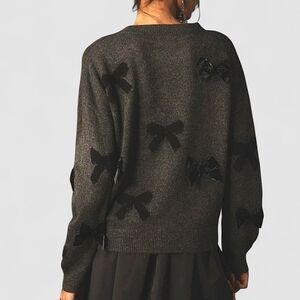 Anthropologie Maeve 3D Velvet Bow Charcoal Cute Sweater Cozycore Size S Preppy